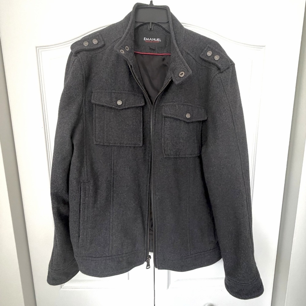 Emanuel Ungaro Wool Blend Jacket Gray Military‎ Style L